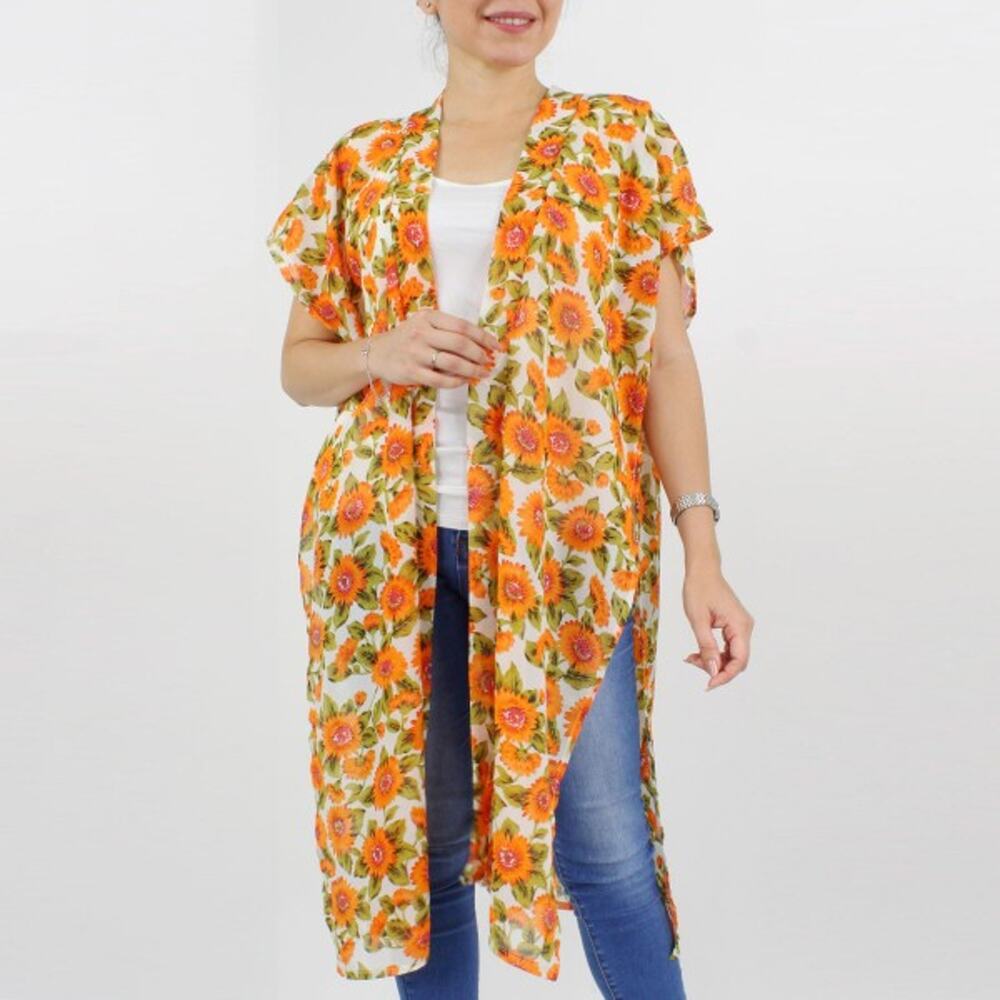 Sunflower Print Lightweight Kimono | Swimsuit Cover-Up | One Size